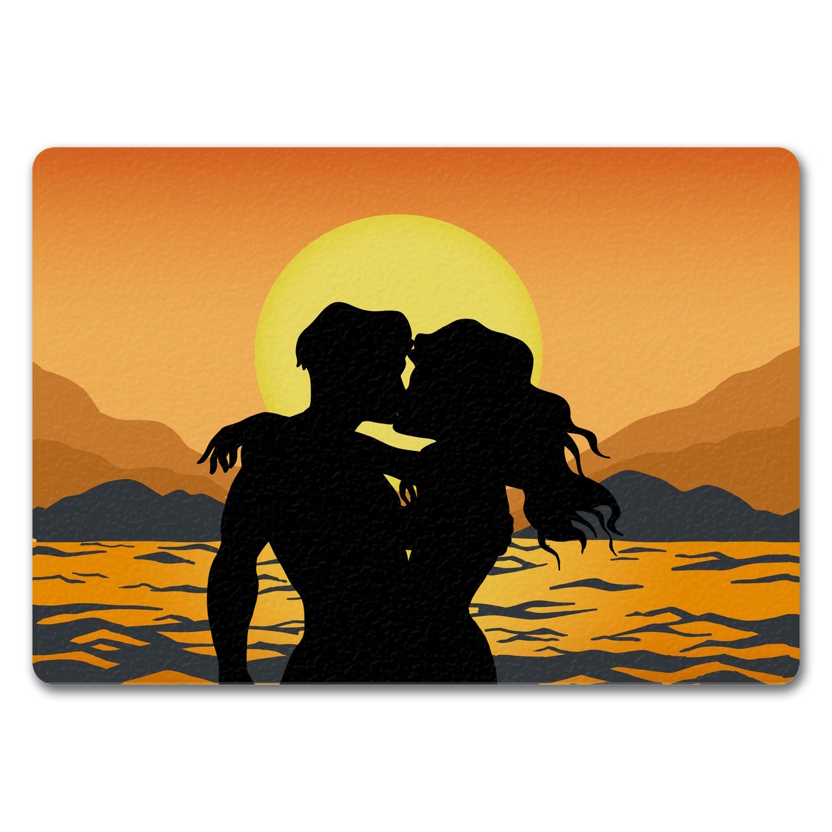 Verliebtes Paar vorm Sonnenuntergang Fußmatte