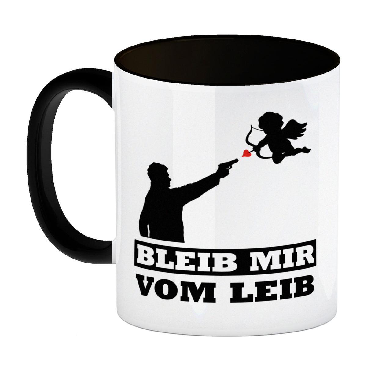 Bleib mir vom Leib Kaffeebecher mit Amor Motiv