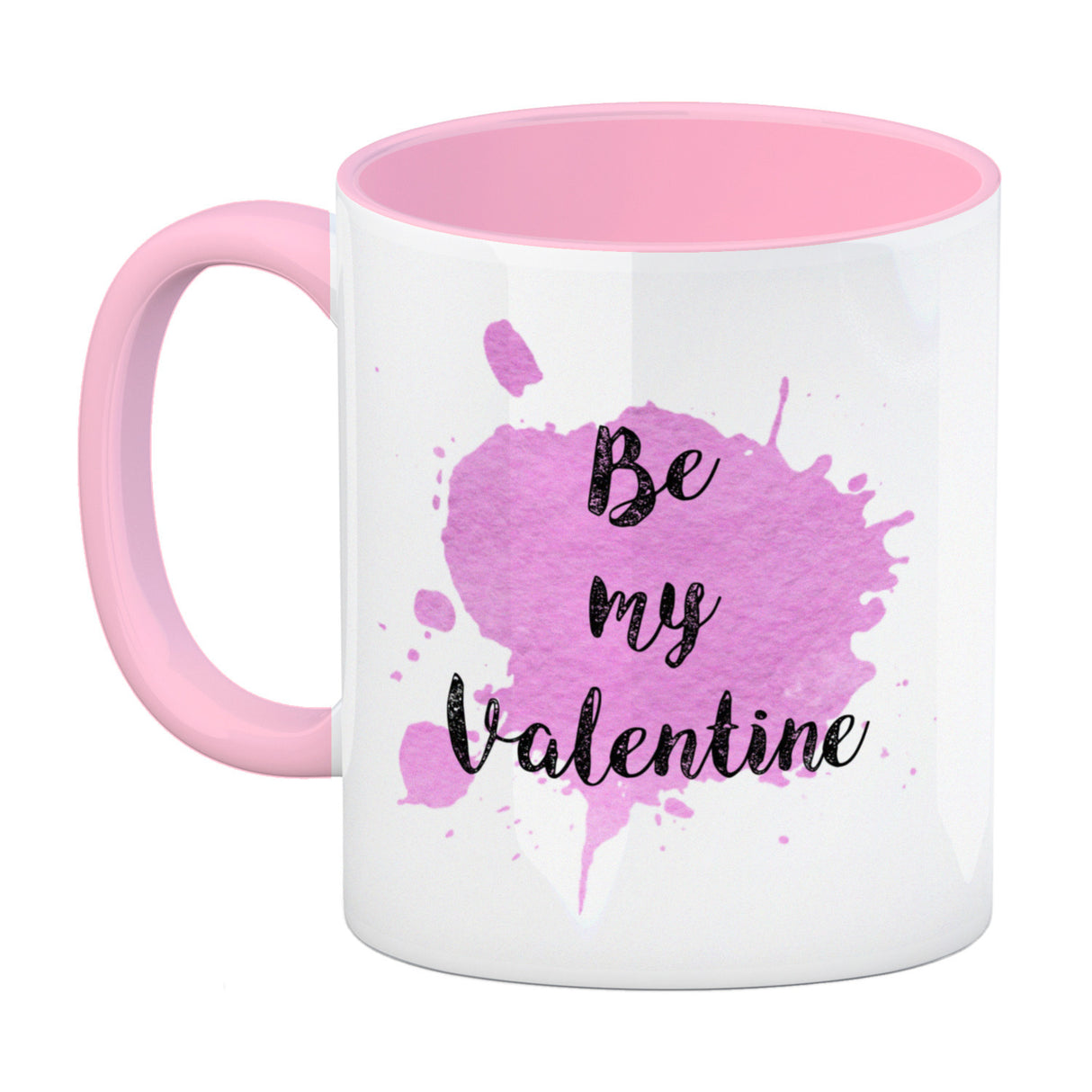 Be my Valentine Kaffeebecher mit rosa Farbkleks