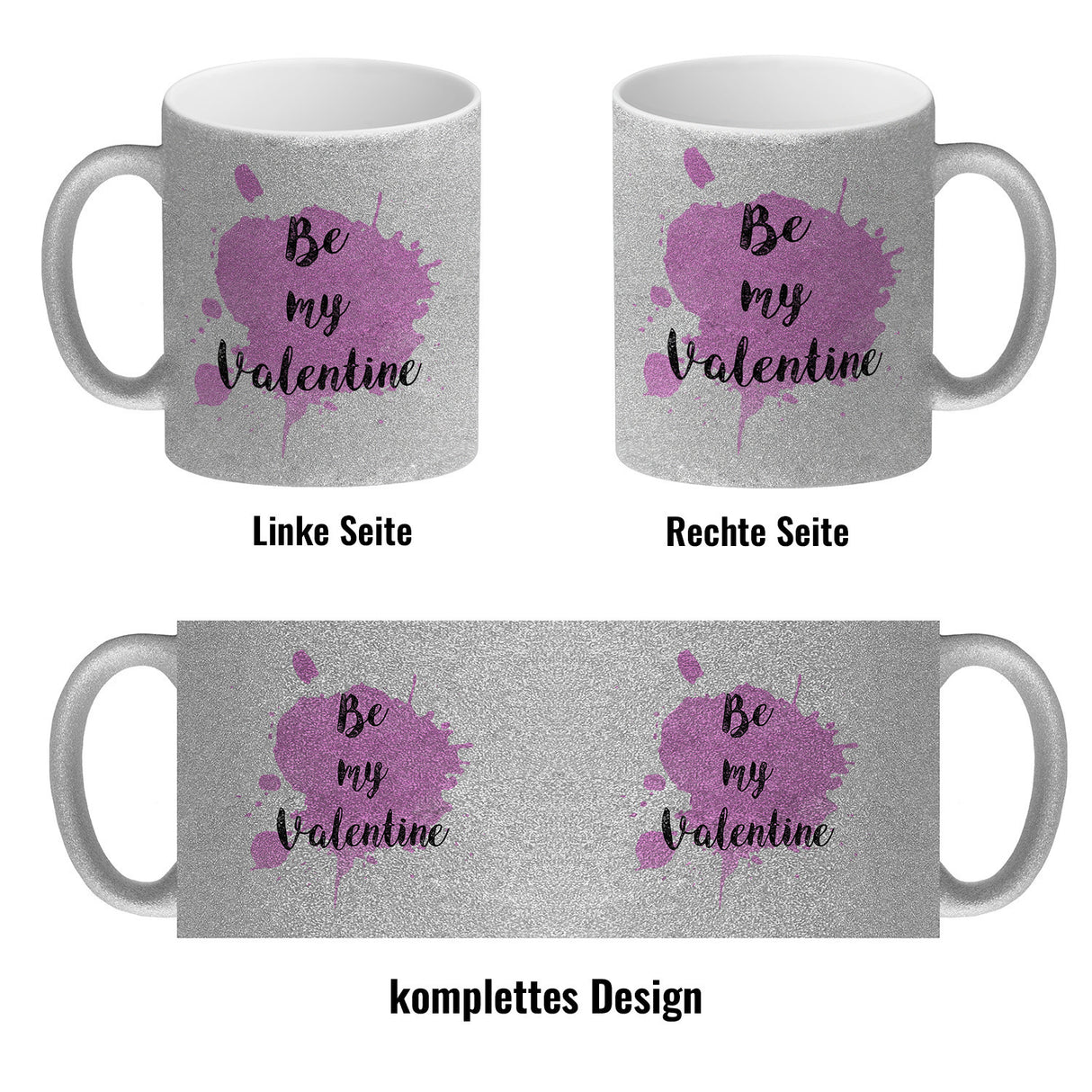 Be my Valentine Kaffeebecher mit rosa Farbkleks