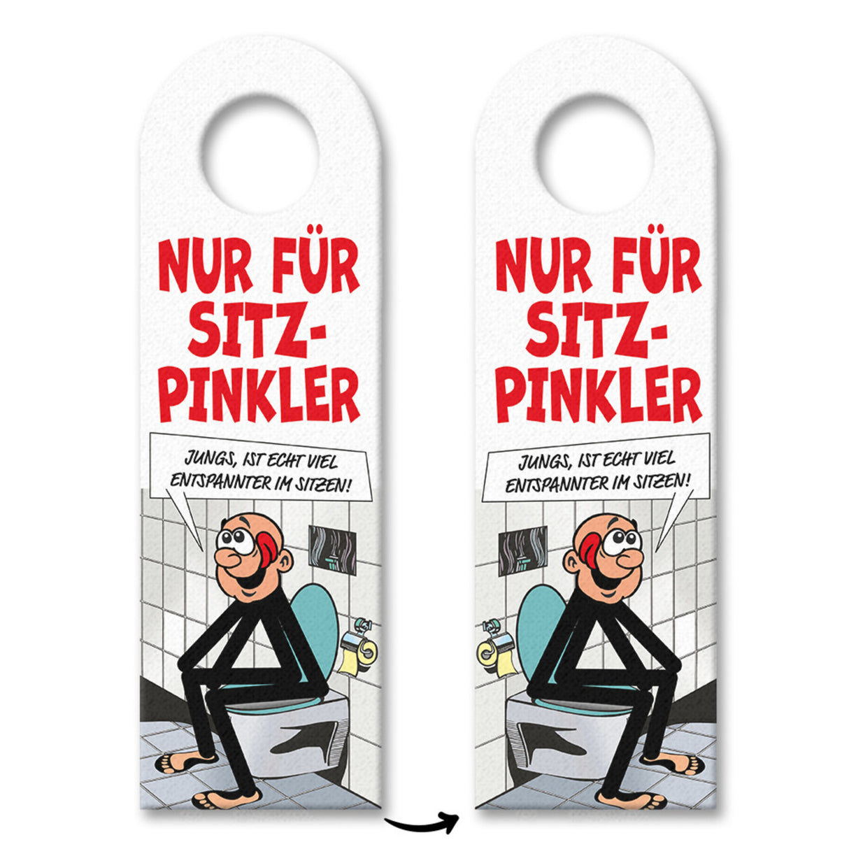 Bitte im Sitzen pinkeln Türhänger im Comic-Stil schwarz