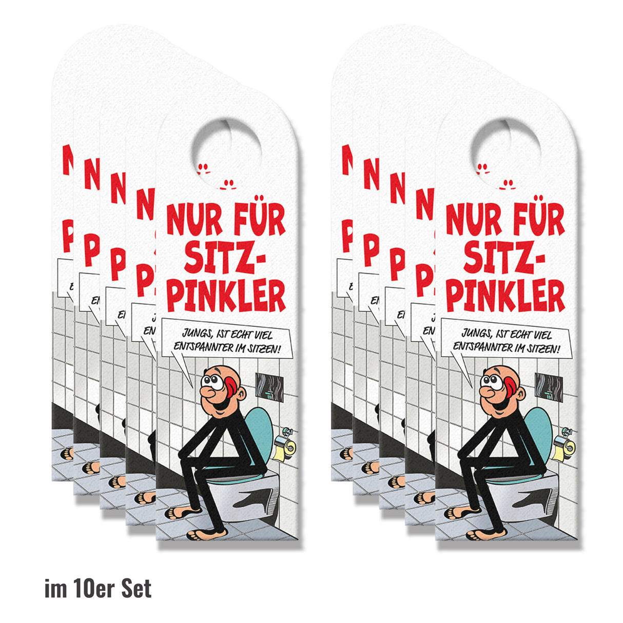 Bitte im Sitzen pinkeln Türhänger im Comic-Stil schwarz
