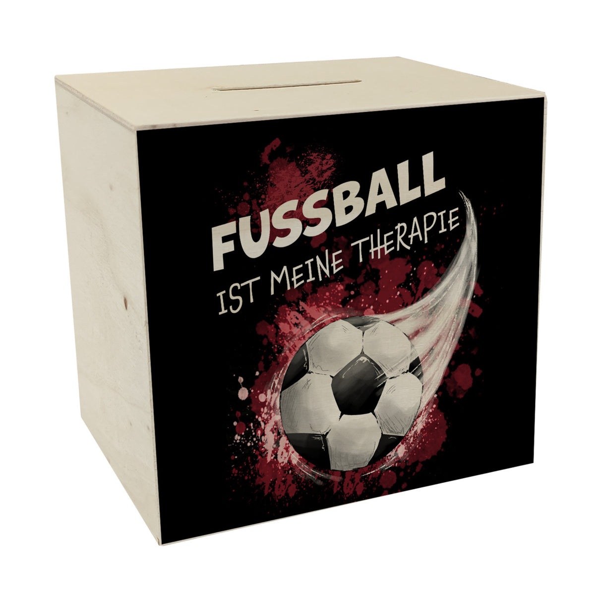 Fußball ist meine Therapie Spardose mit Fußball-Motiv
