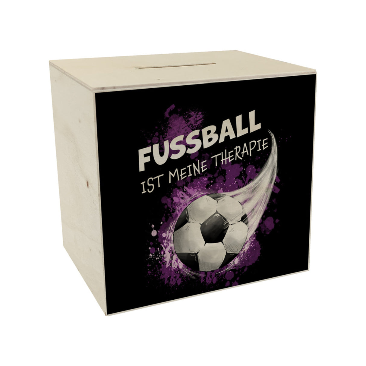 Fußball ist meine Therapie Spardose mit Fußball-Motiv