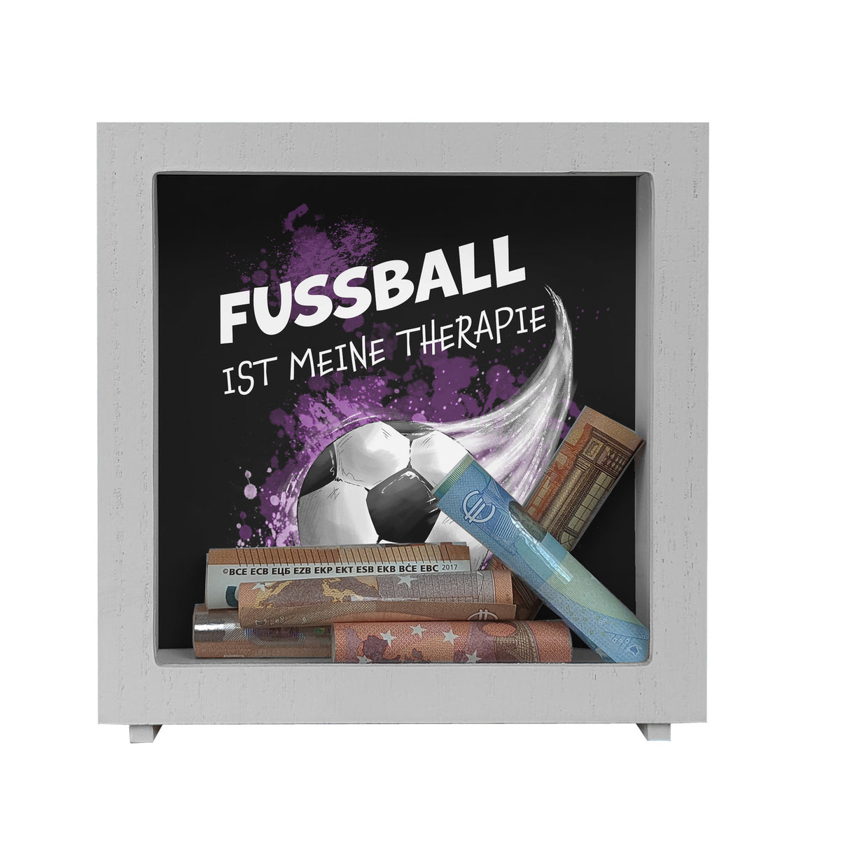 Fußball ist meine Therapie Spardose mit Fußball-Motiv