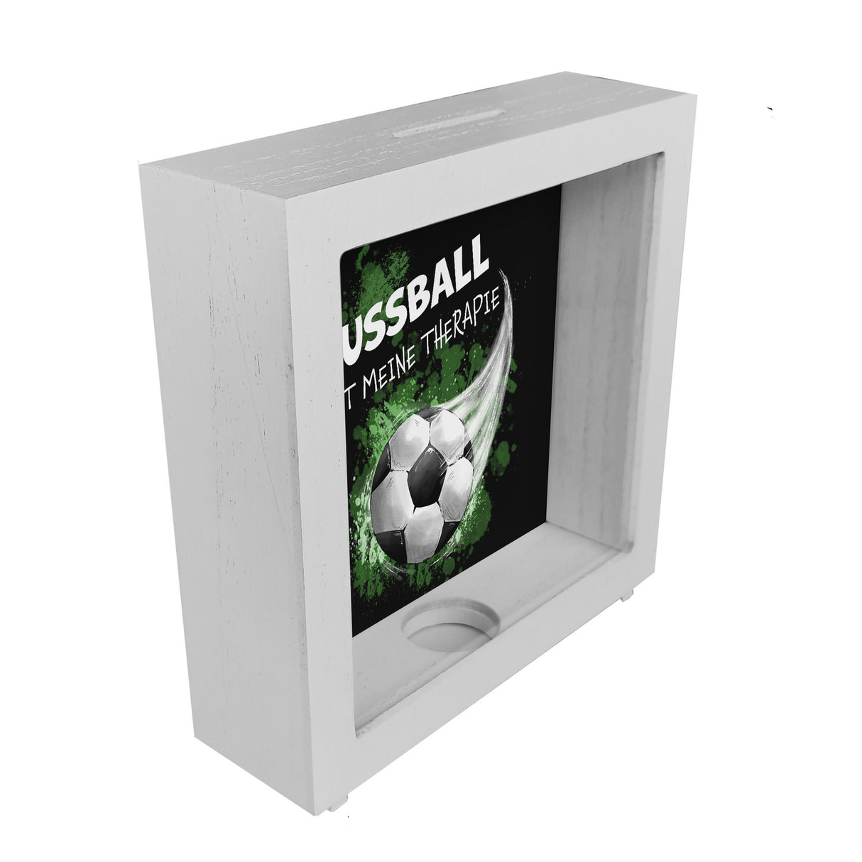 Fußball ist meine Therapie Spardose mit Fußball-Motiv
