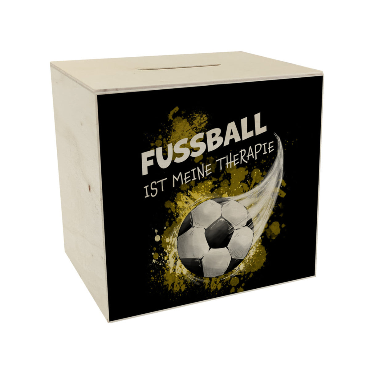 Fußball ist meine Therapie Spardose mit Fußball-Motiv