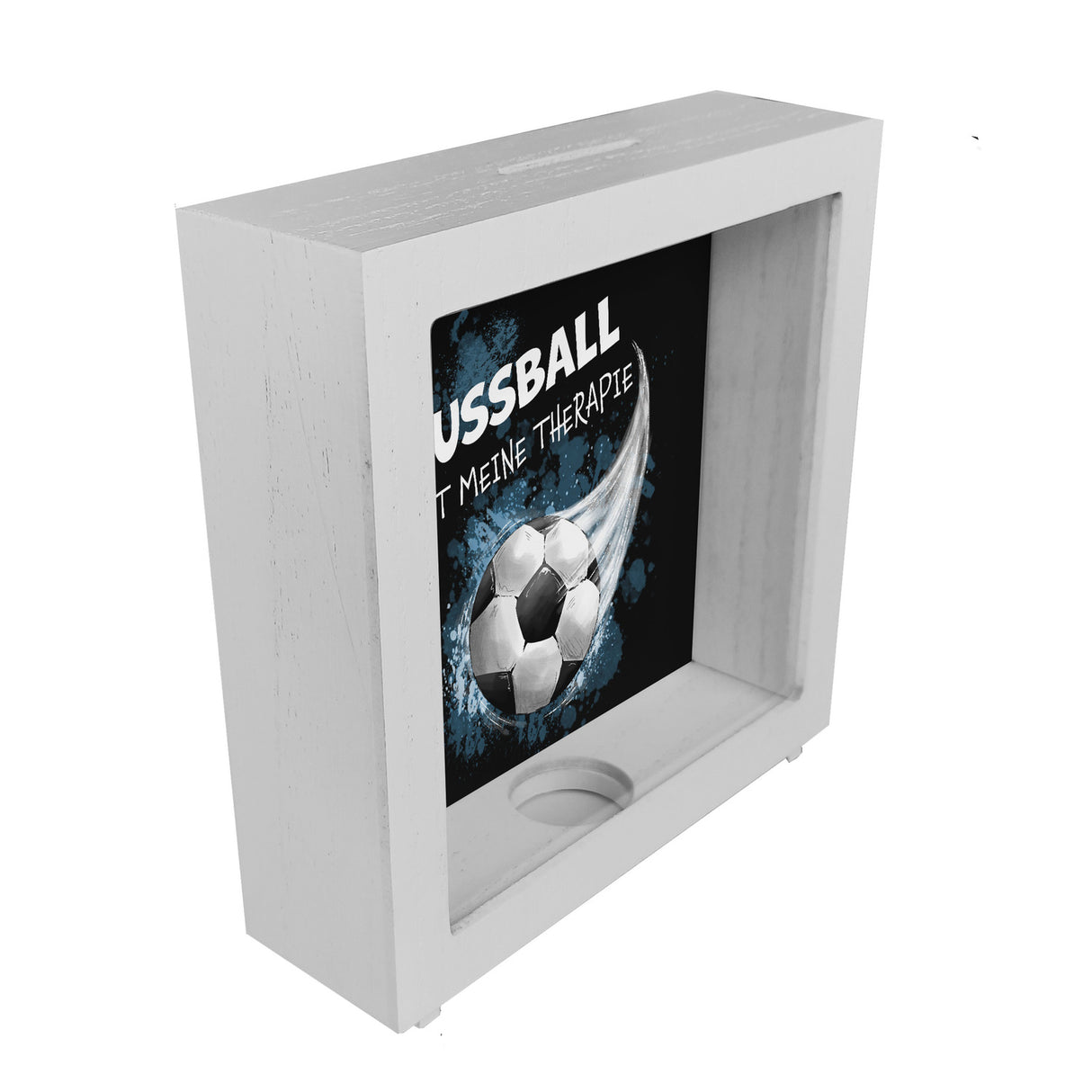Fußball ist meine Therapie Spardose mit Fußball-Motiv