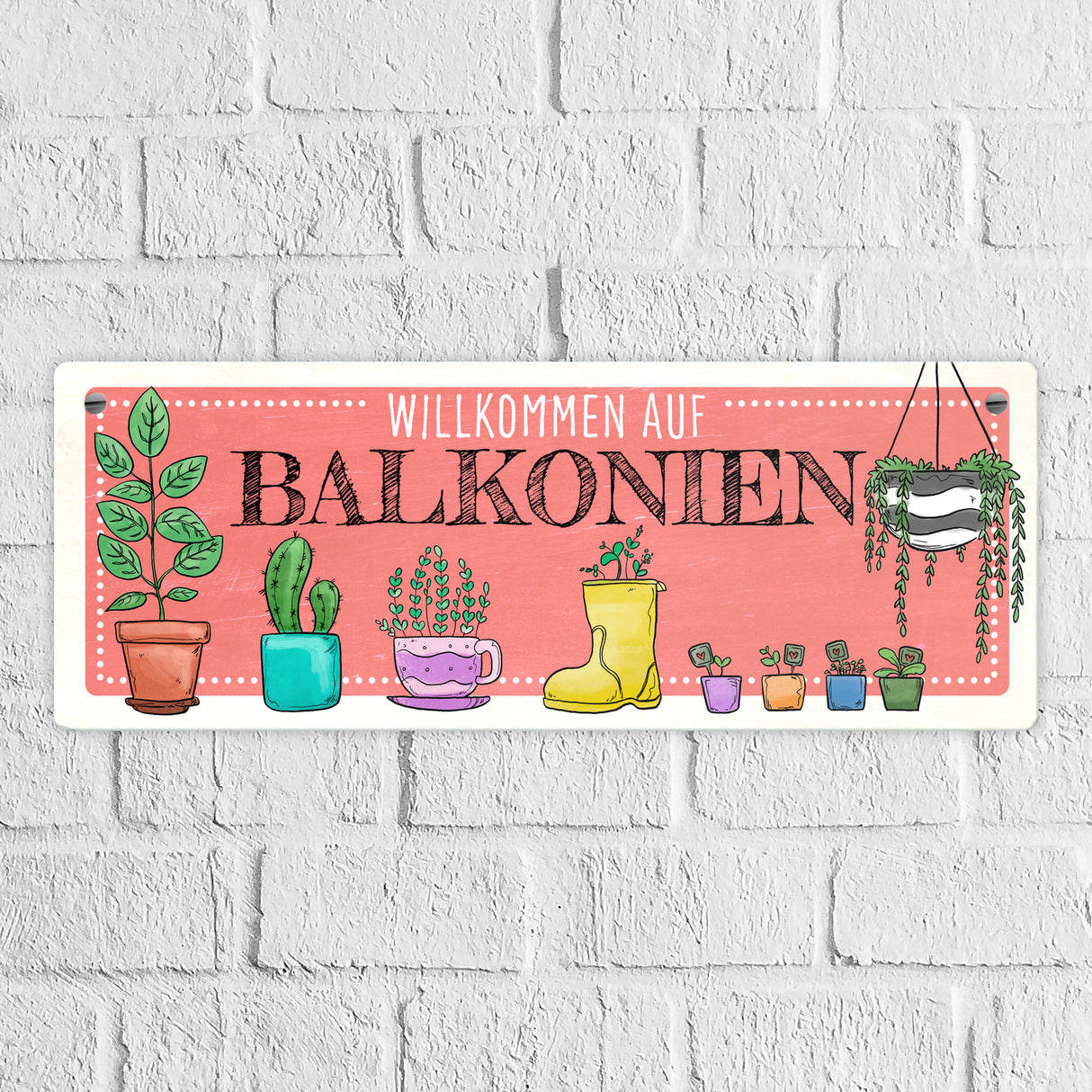 Willkommen auf Balkonien Metallschild in türkis