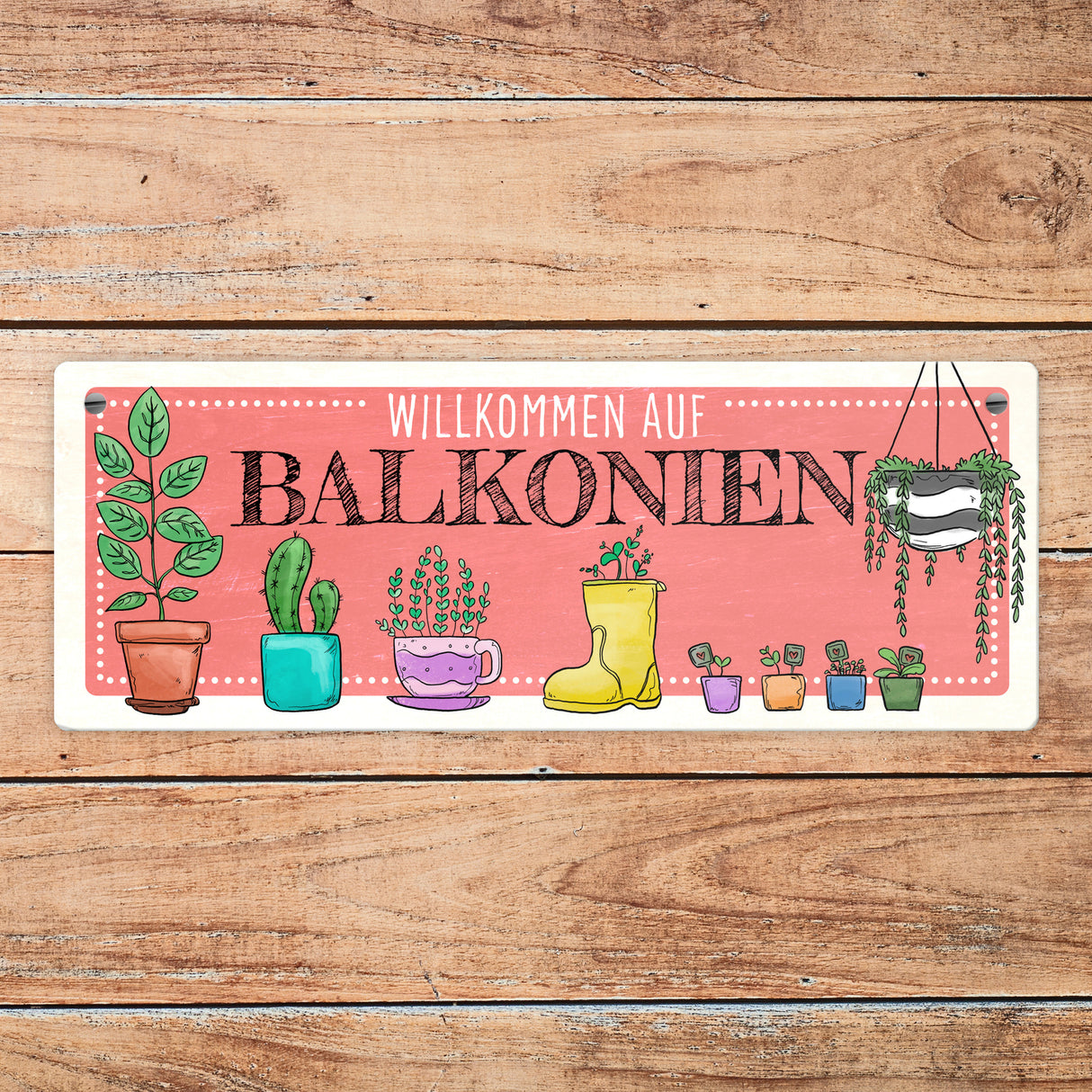 Willkommen auf Balkonien Metallschild in türkis