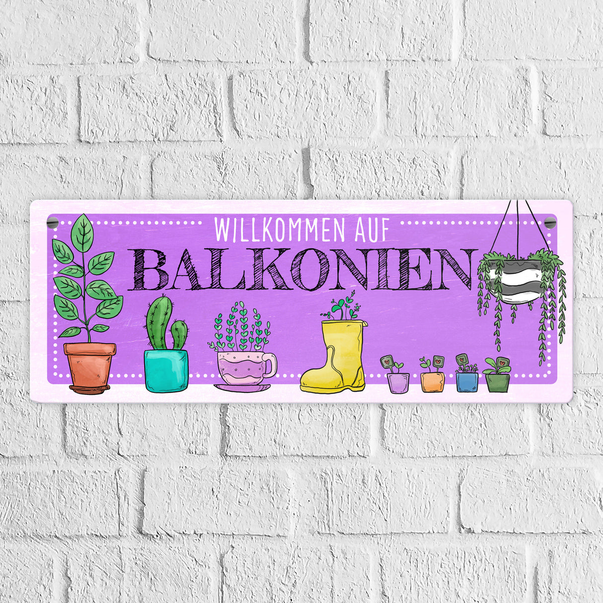 Willkommen auf Balkonien Metallschild in türkis
