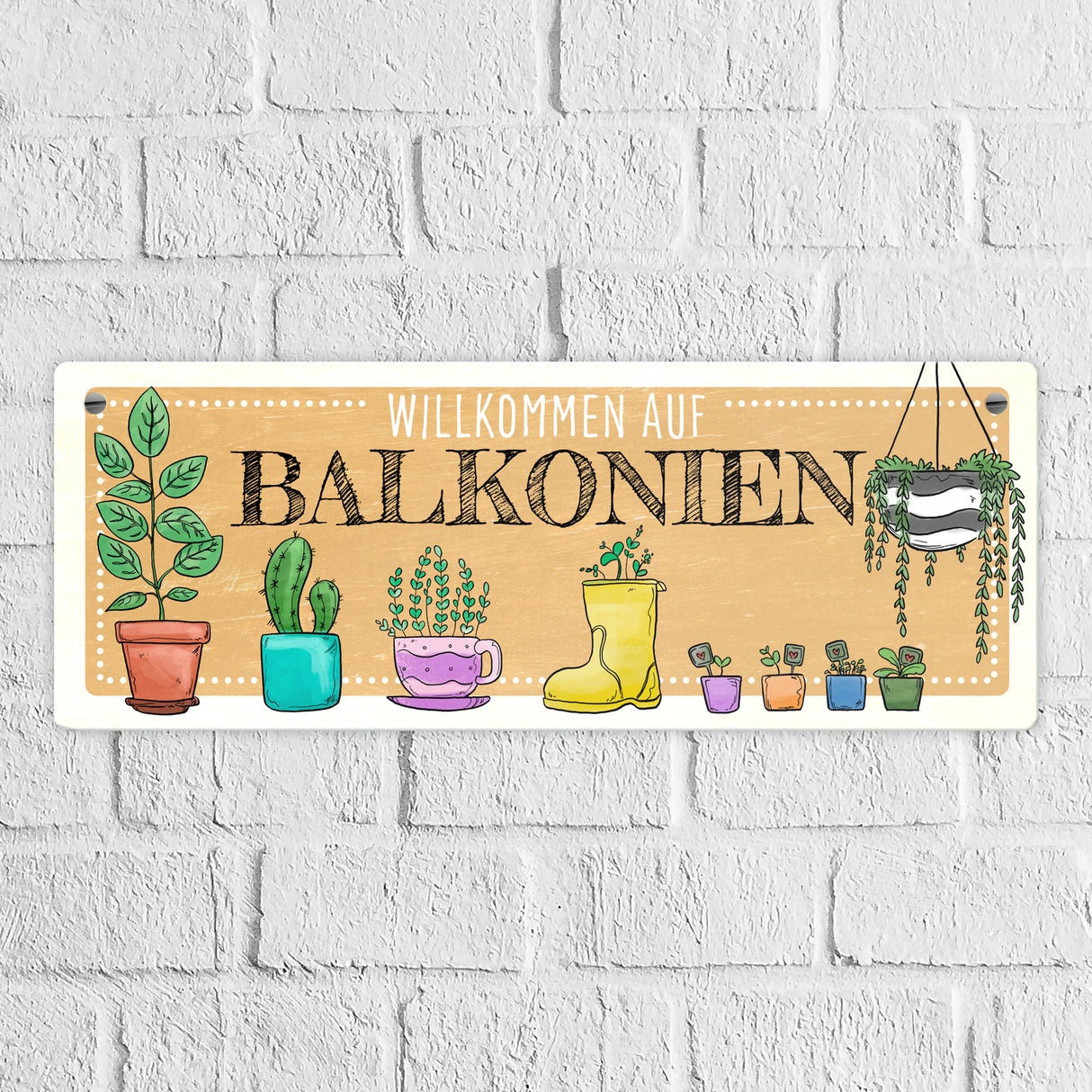 Willkommen auf Balkonien Metallschild in türkis
