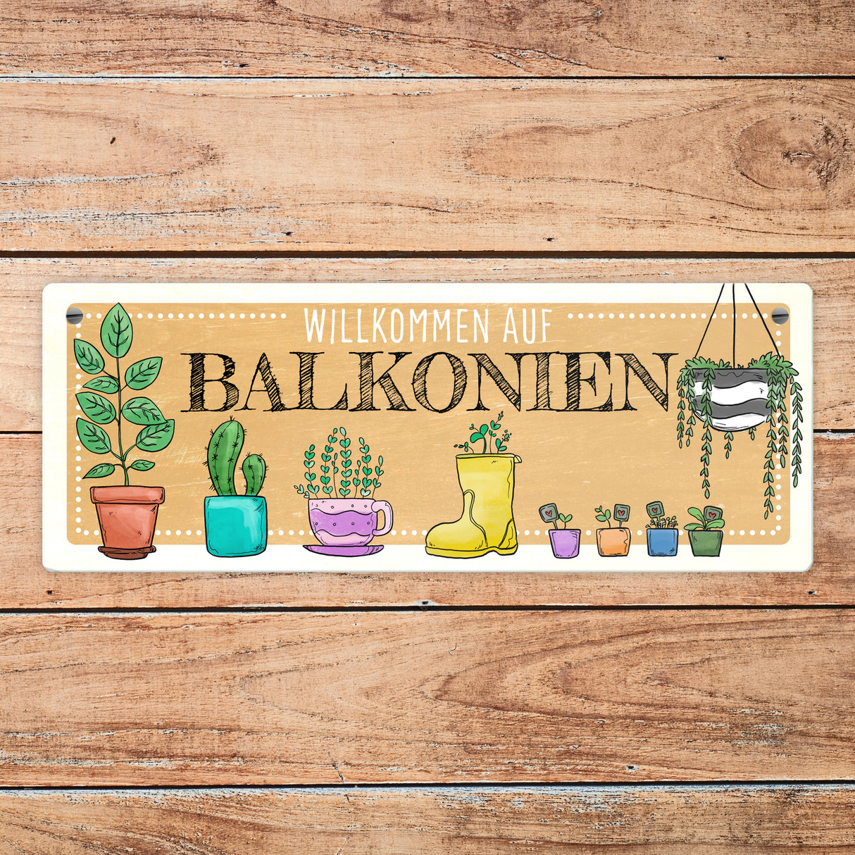 Willkommen auf Balkonien Metallschild in türkis