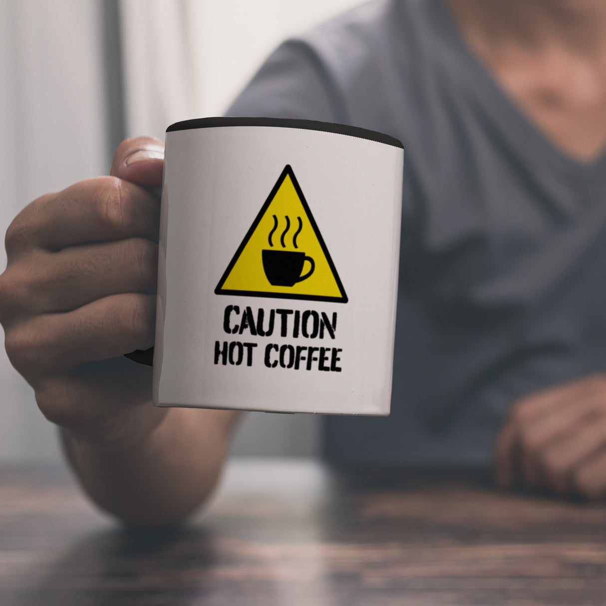 Caution Hot Coffee Kaffeebecher mit Warnsymbol