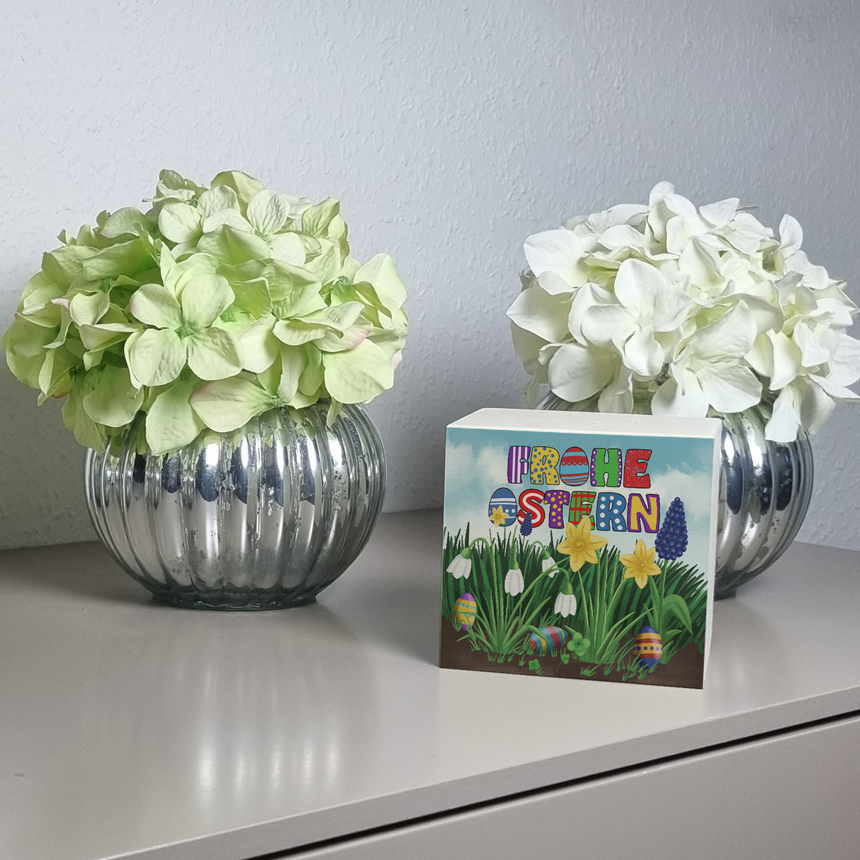 Frohe Ostern Spardose mit Osterglocken und Schneeglöckchen