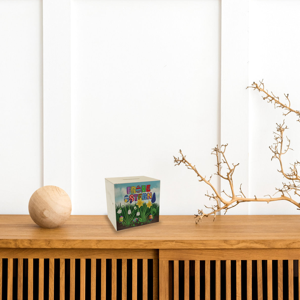 Frohe Ostern Spardose mit Osterglocken und Schneeglöckchen