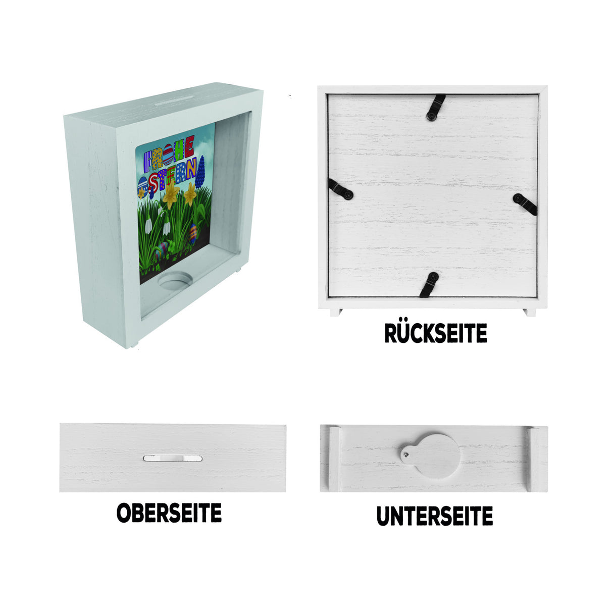 Frohe Ostern Spardose mit Osterglocken und Schneeglöckchen