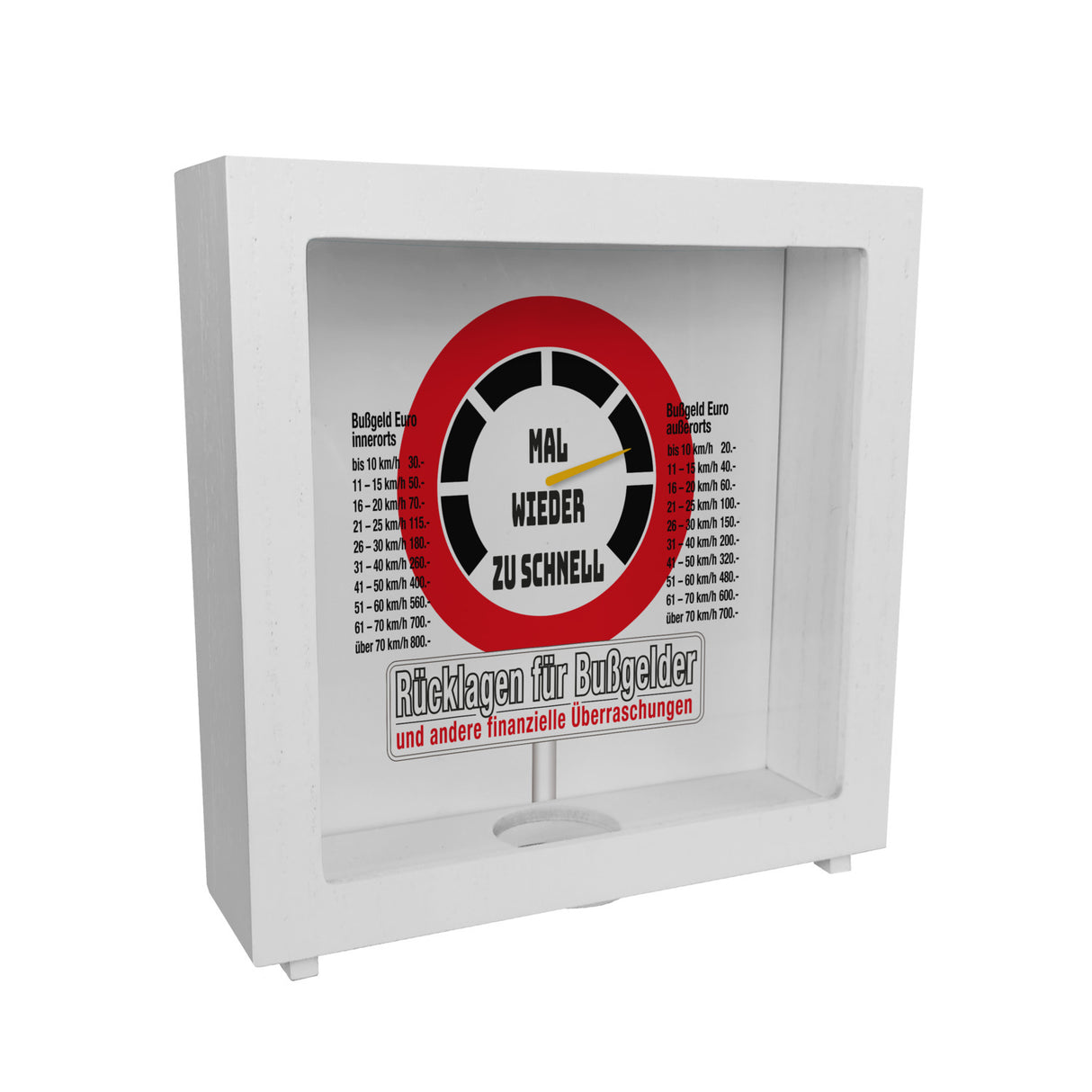 Zu schnell gefahren Bußgeld Spardose mit Straßenschild Motiv