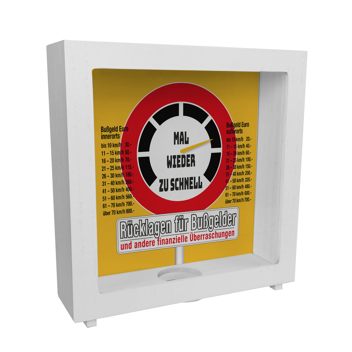 Zu schnell gefahren Bußgeld Spardose mit Straßenschild Motiv