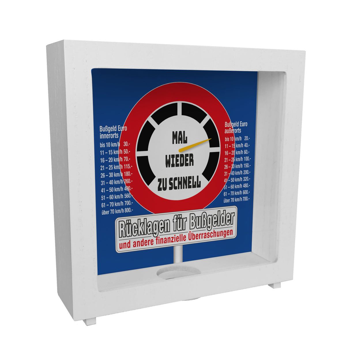 Zu schnell gefahren Bußgeld Spardose mit Straßenschild Motiv