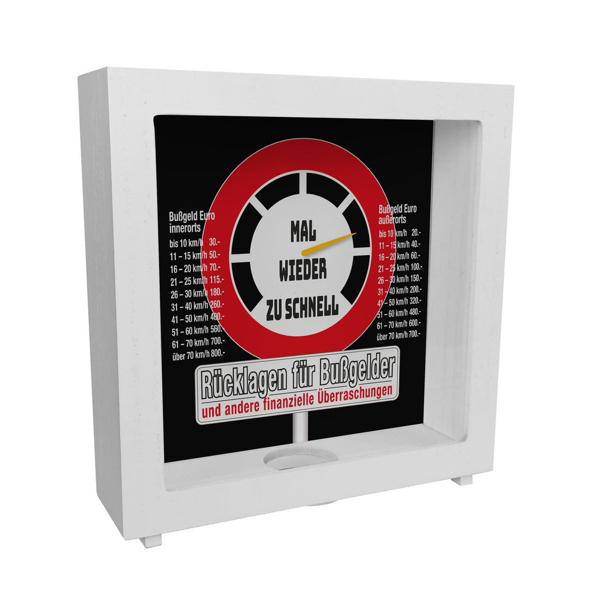 Zu schnell gefahren Bußgeld Spardose mit Straßenschild Motiv