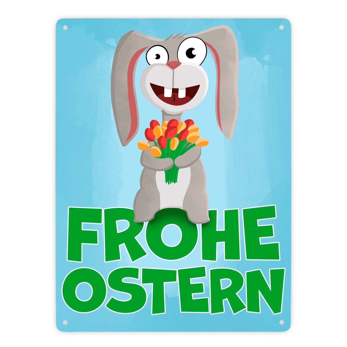 Frohe Ostern Metallschild mit lustigem Osterhasen