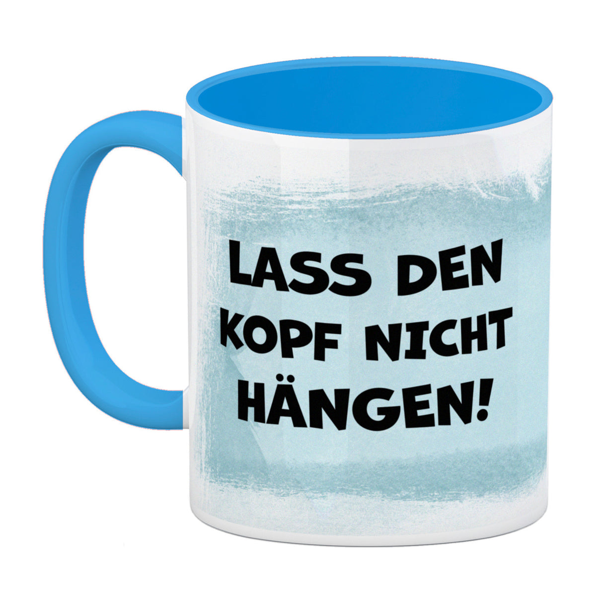 Lass den Kopf nicht hängen aufmunternde Kaffeetasse mit lustigem Hasen