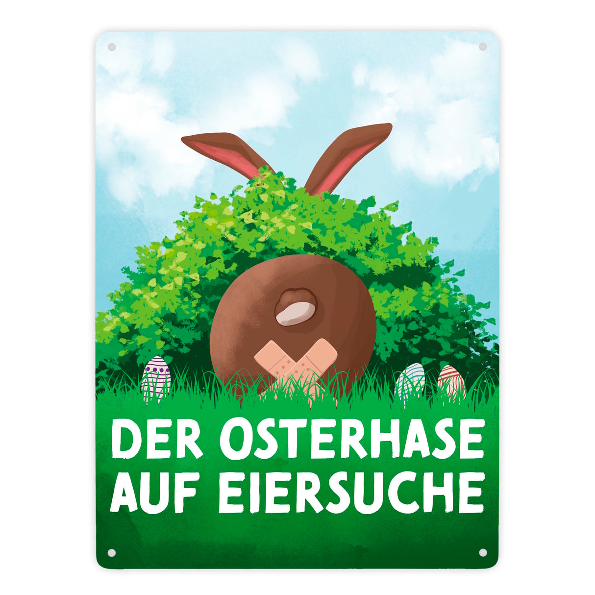 Der Osterhase auf Eiersuche Metallschild für Ostern