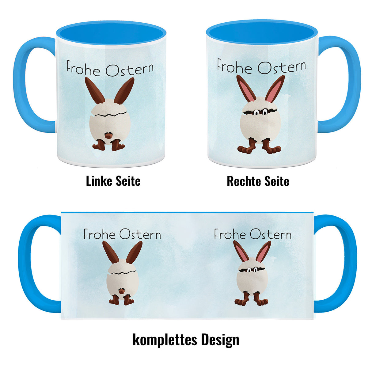 Frohe Ostern Kaffeebecher mit lustigem Osterhasen in Eierschale
