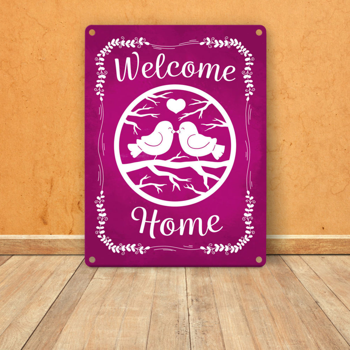 Welcome Home mit niedlichen Vögeln Metallschild