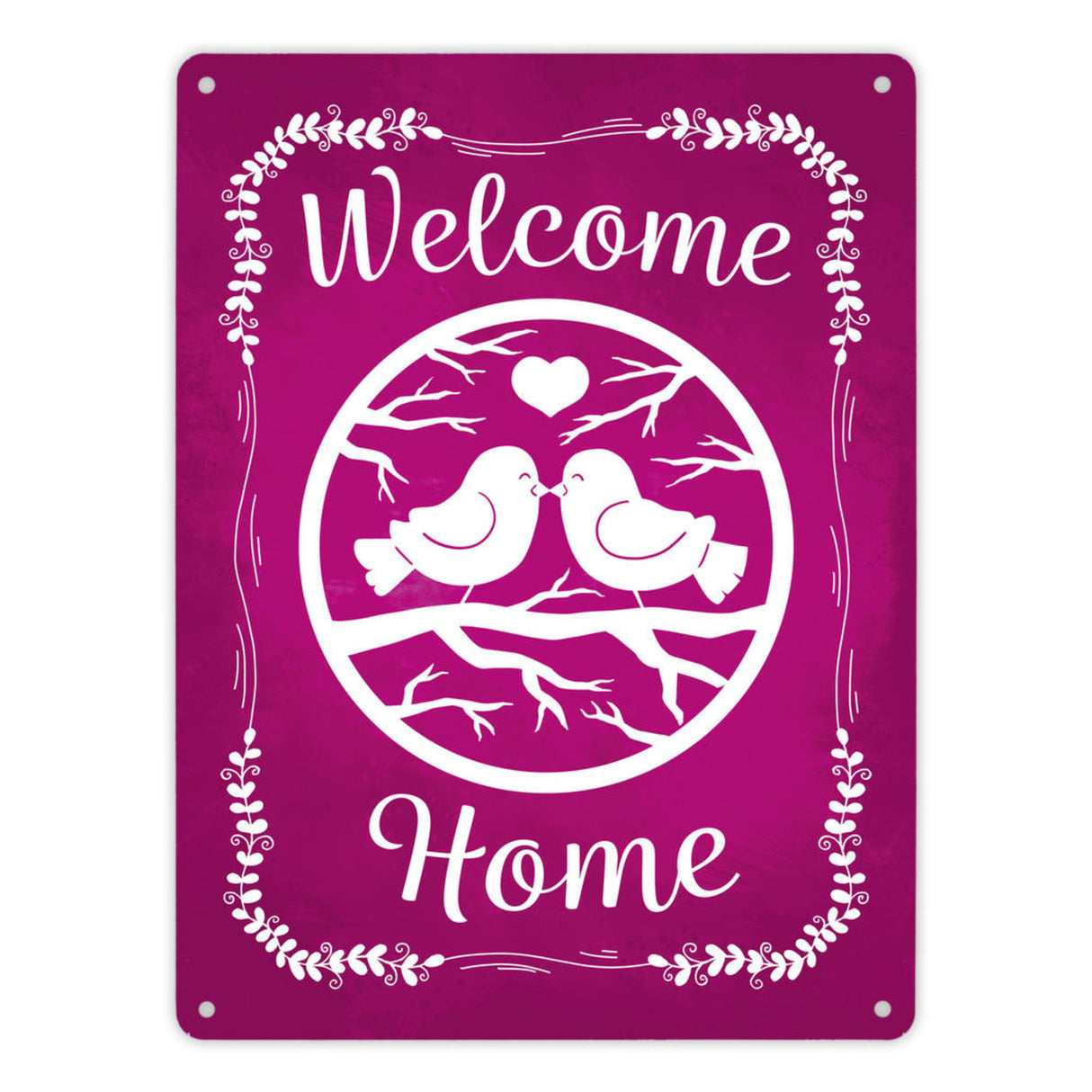 Welcome Home mit niedlichen Vögeln Metallschild