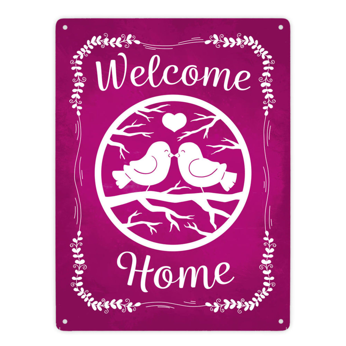 Welcome Home mit niedlichen Vögeln Metallschild