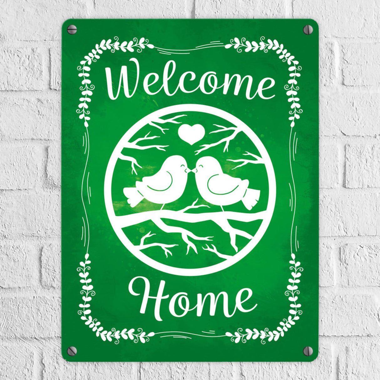 Welcome Home mit niedlichen Vögeln Metallschild