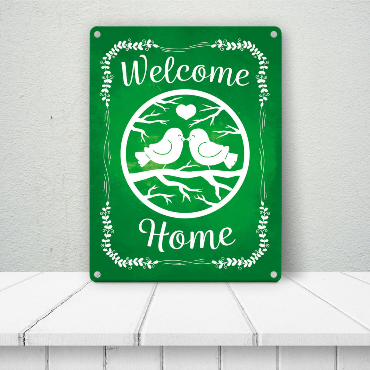 Welcome Home mit niedlichen Vögeln Metallschild