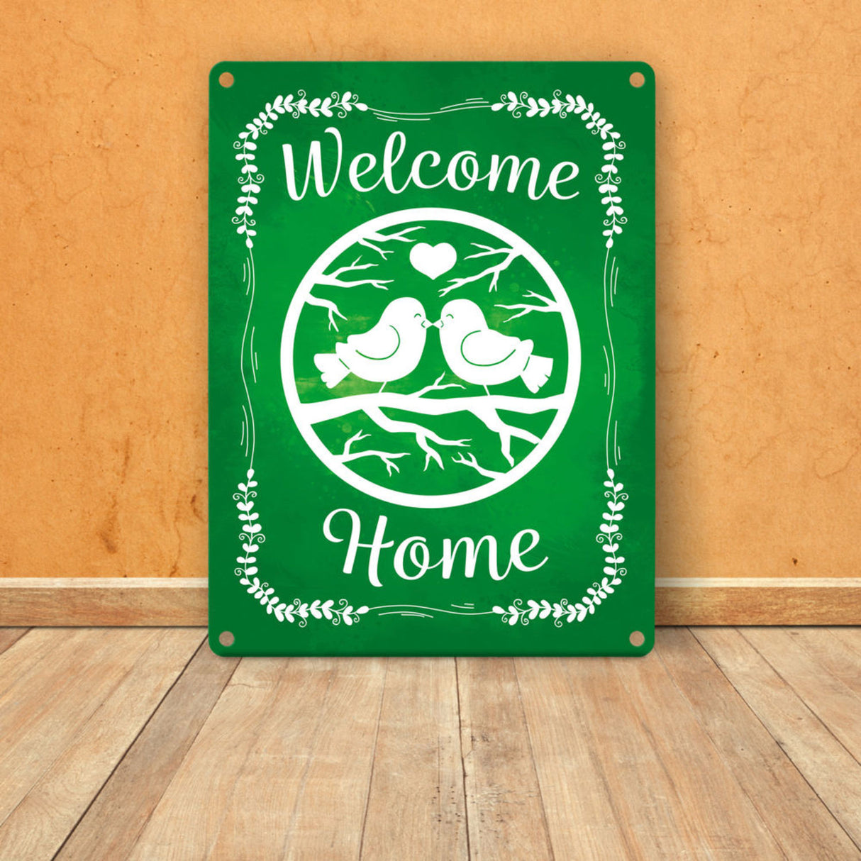 Welcome Home mit niedlichen Vögeln Metallschild