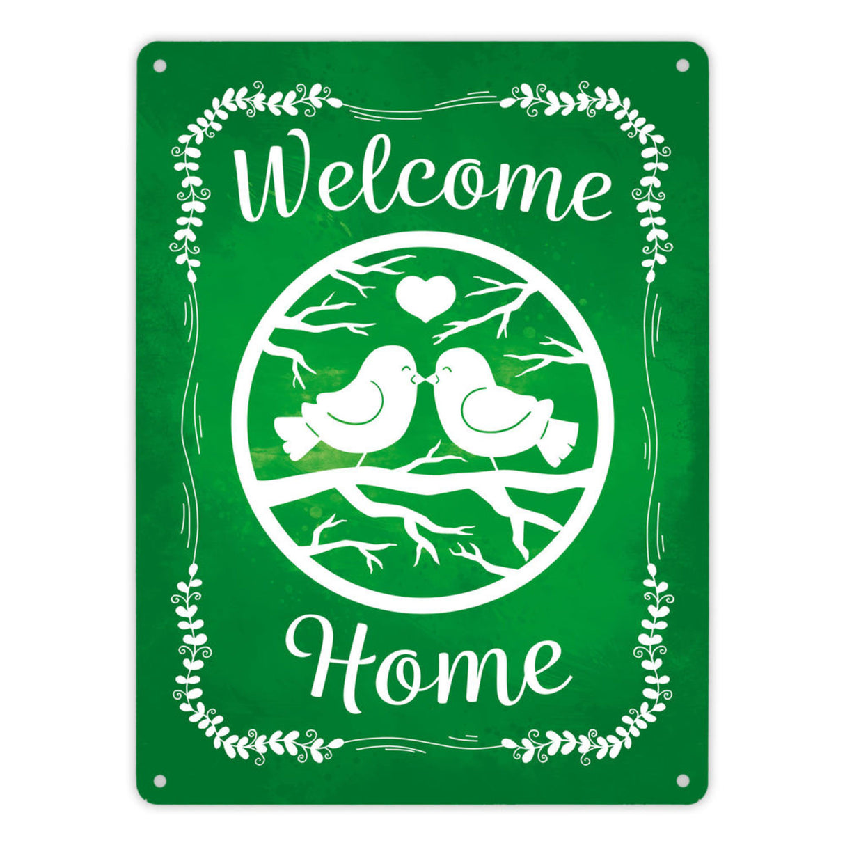 Welcome Home mit niedlichen Vögeln Metallschild