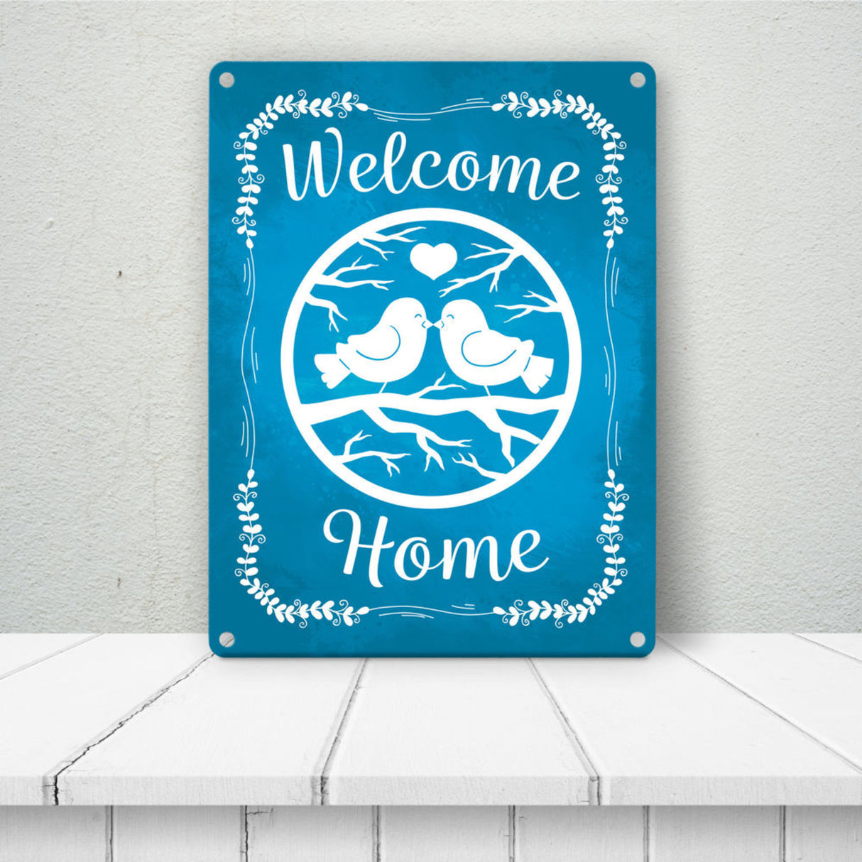 Welcome Home mit niedlichen Vögeln Metallschild