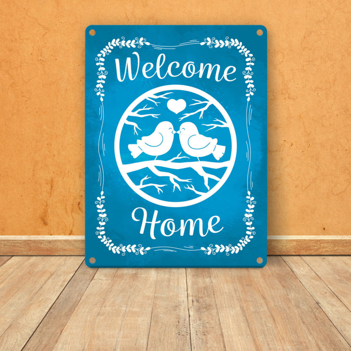 Welcome Home mit niedlichen Vögeln Metallschild