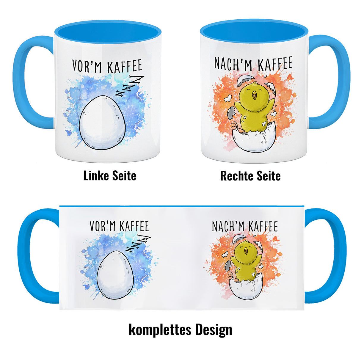 Vor'm Kaffee - nach'm Kaffee Kaffeebecher mit süßem Küken im Ei