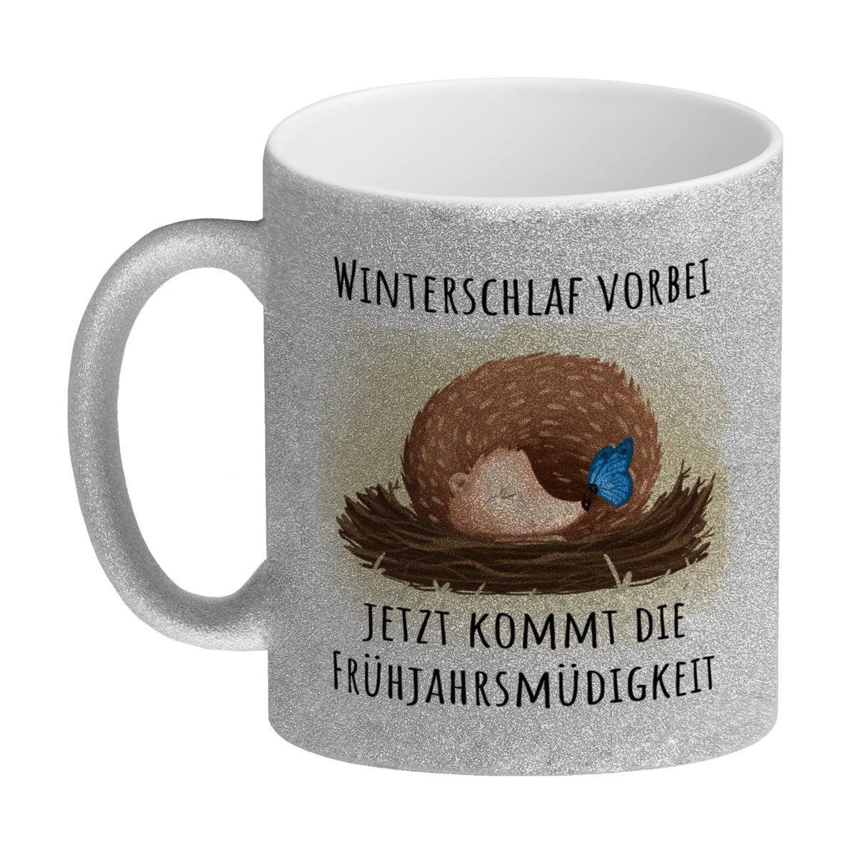 Winterschlaf vorbei jetzt kommt die Frühjahrsmüdigkeit Igel Kaffeebecher
