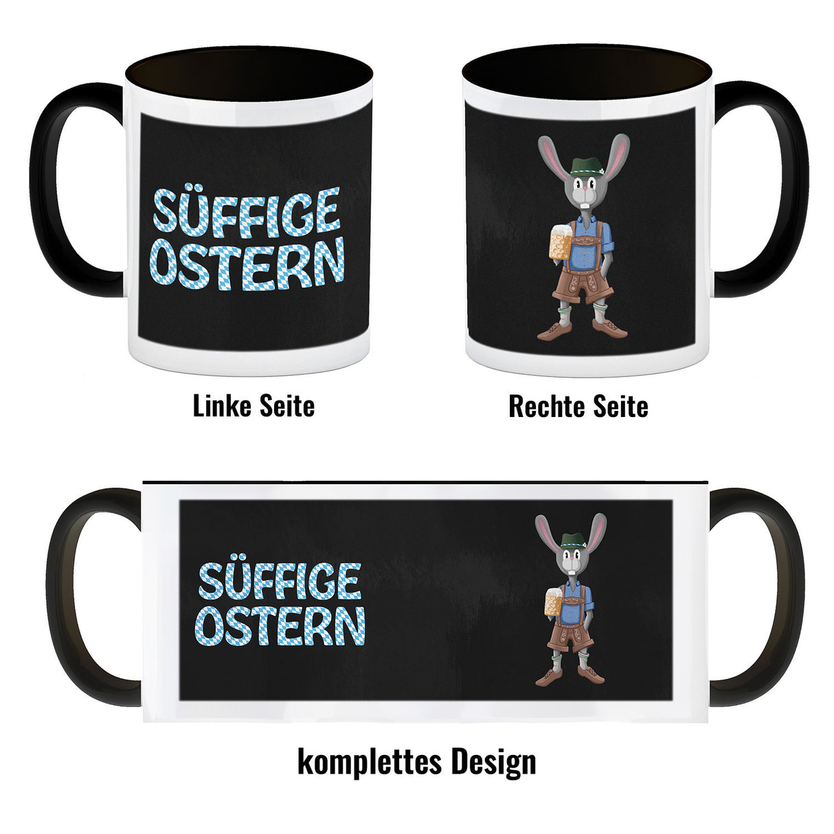 Süffige Ostern Kaffeetasse mit bayerischem Osterhasen in Lederhosen