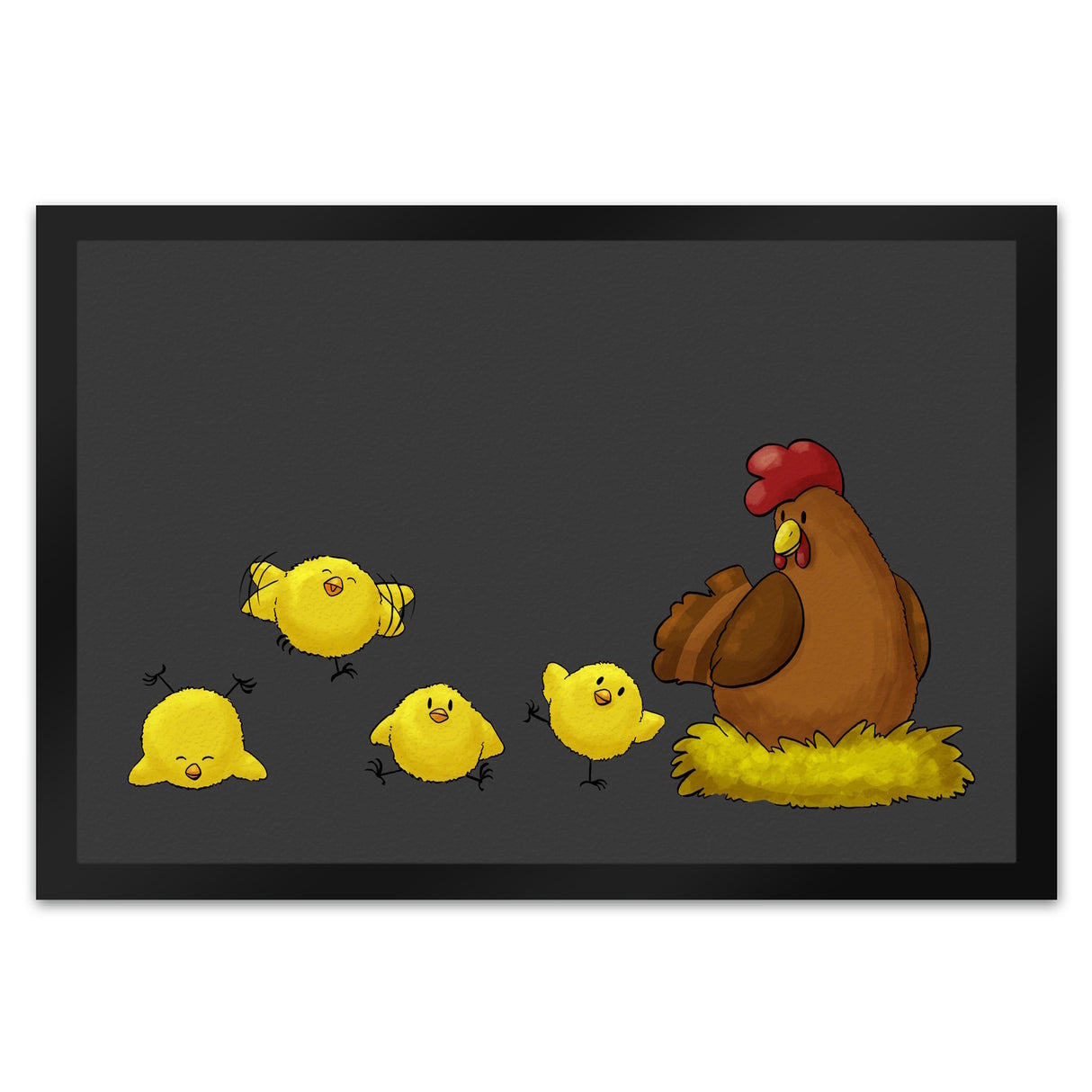 Huhn im Nest mit Küken Fußmatte