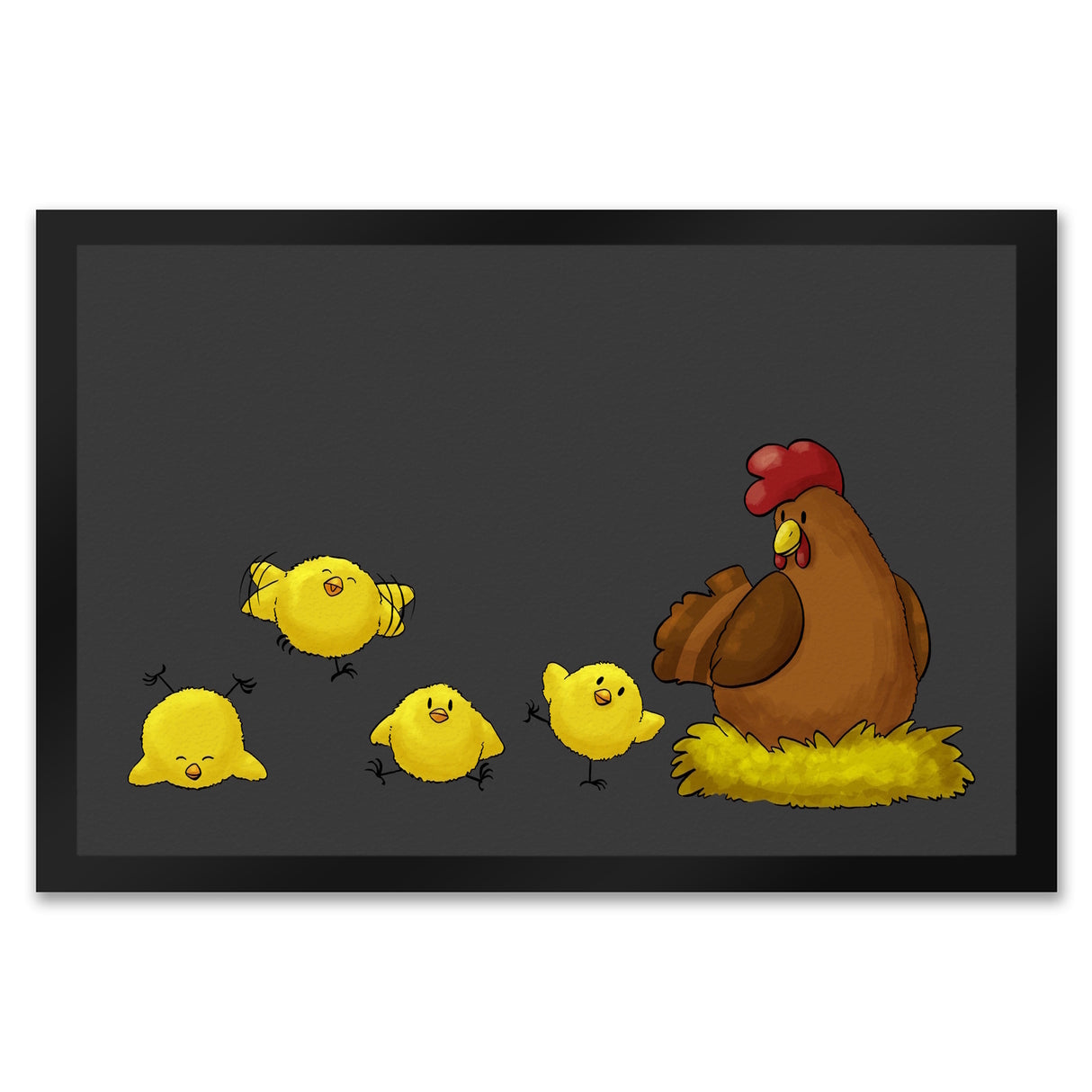 Huhn im Nest mit Küken Fußmatte