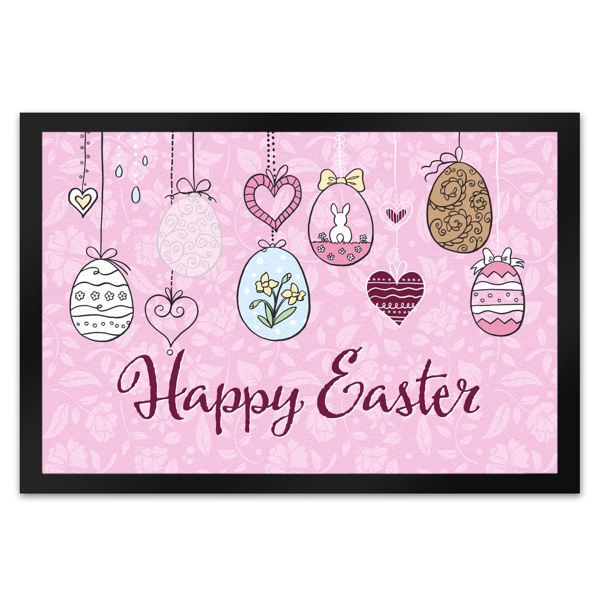 Happy Easter Ostern Fußmatte mit Ostereier-Motiv in rosa