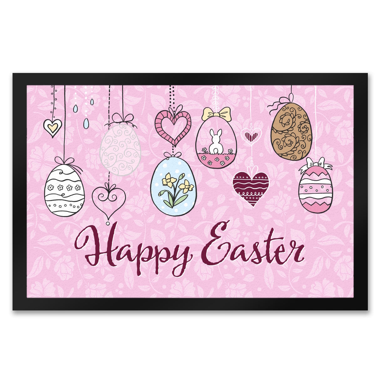 Happy Easter Ostern Fußmatte mit Ostereier-Motiv in rosa