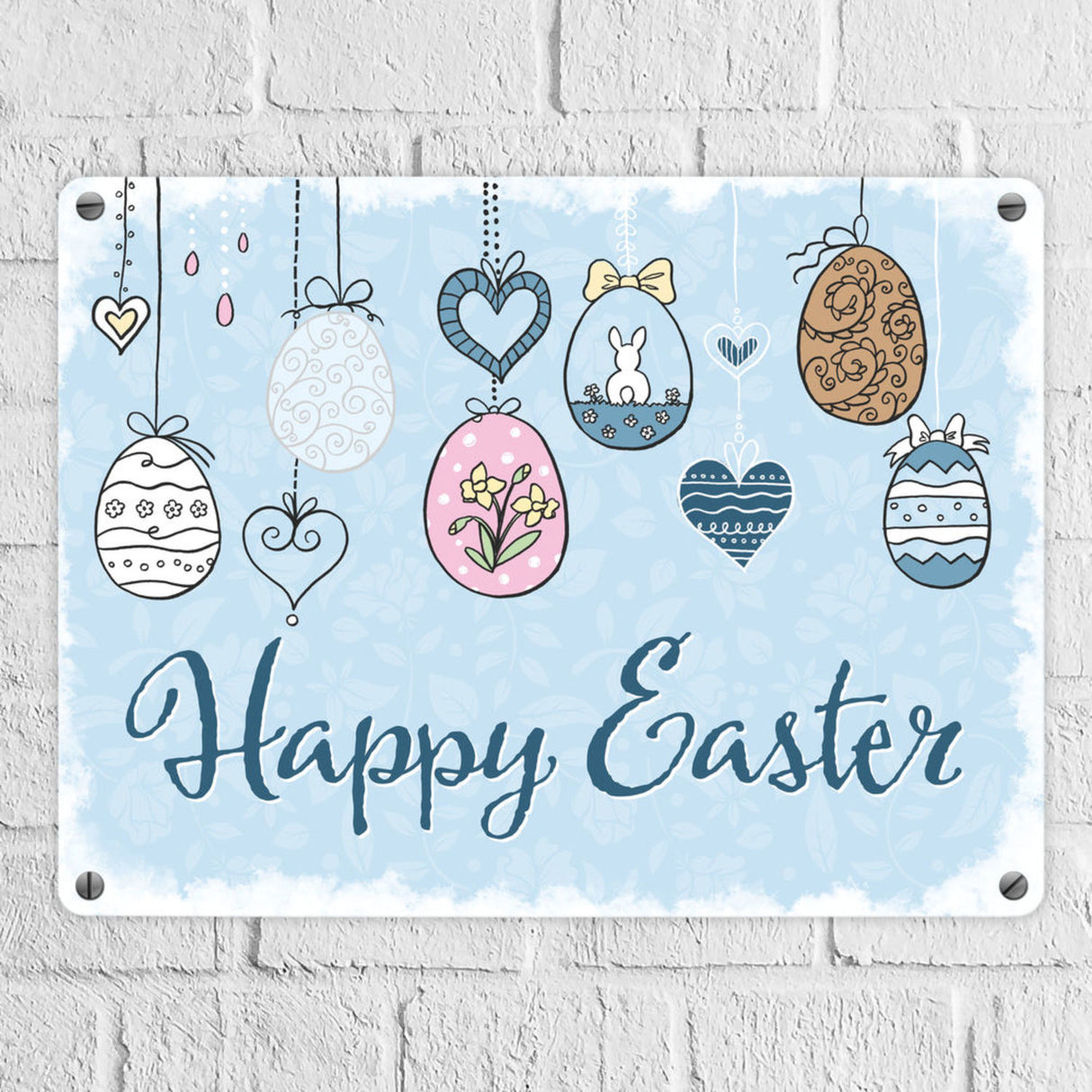 Happy Easter Ostern Metallschild mit Ostereier-Motiv in rosa
