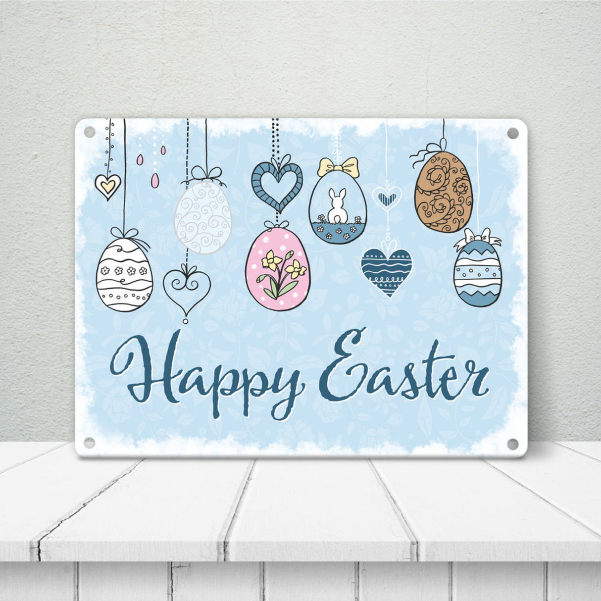Happy Easter Ostern Metallschild mit Ostereier-Motiv in rosa