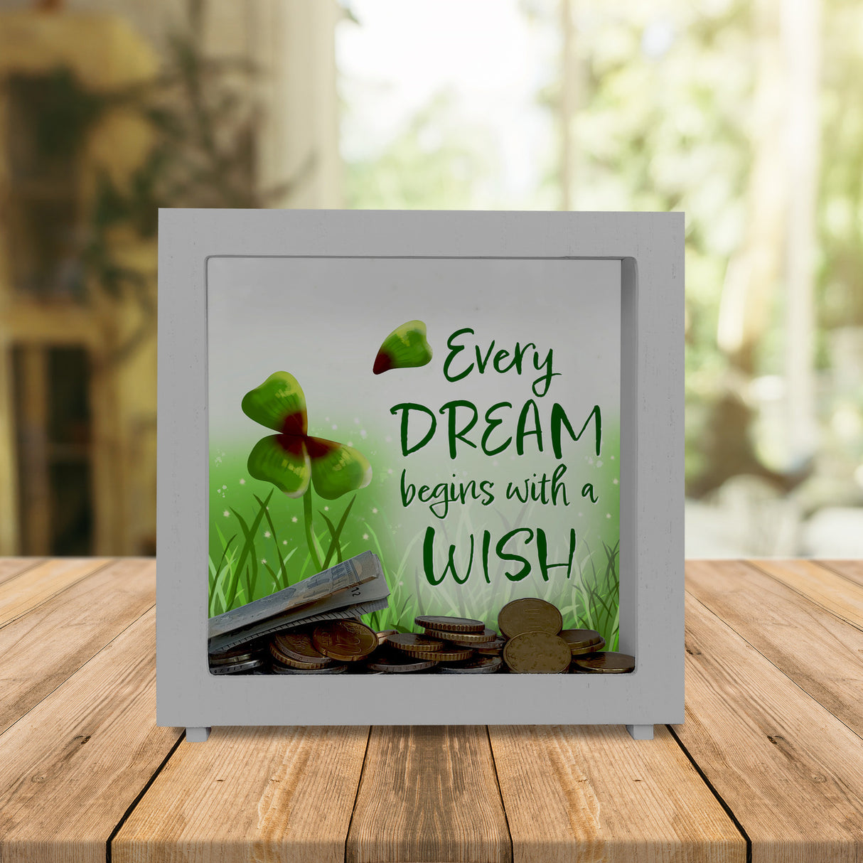 Every dream begins with a wish Kleeblatt Spardose
