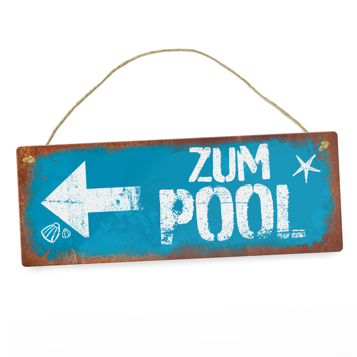 Zum Pool geradeaus Metallschild in Rostoptik