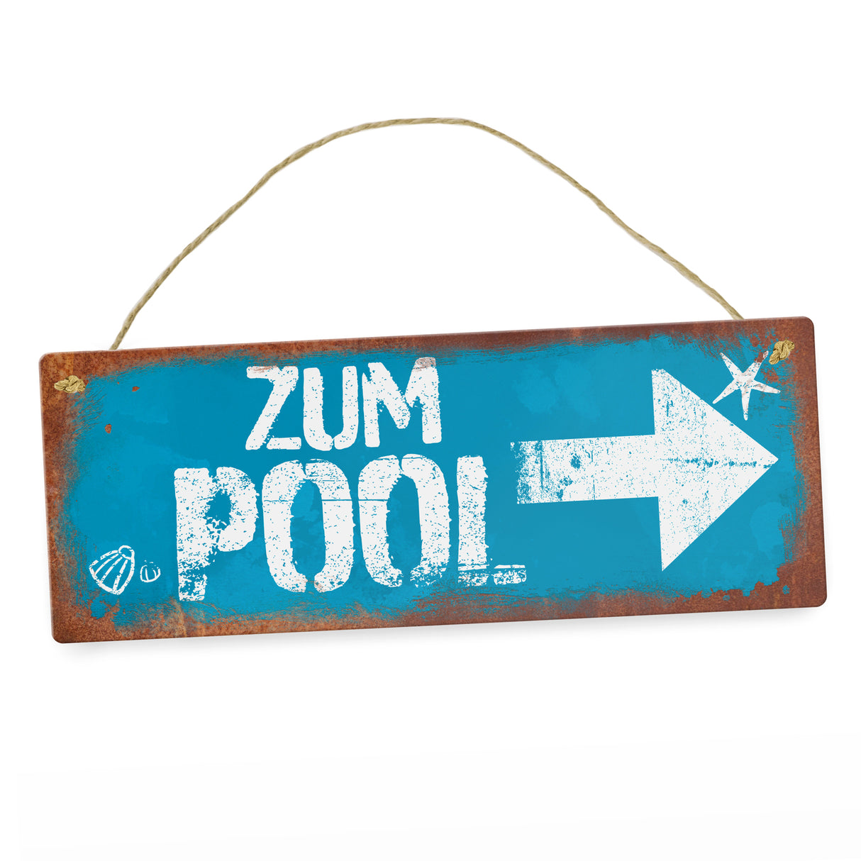 Zum Pool geradeaus Metallschild in Rostoptik